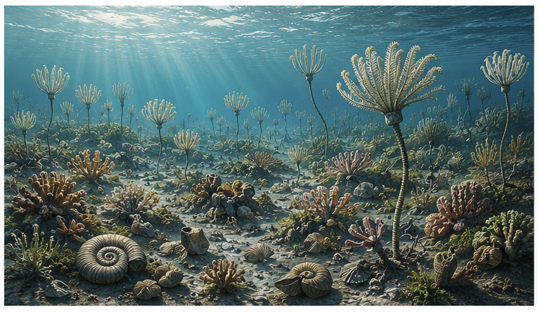 Reconstitution de la mer tropicale où s'est formée la pierre bleue belge